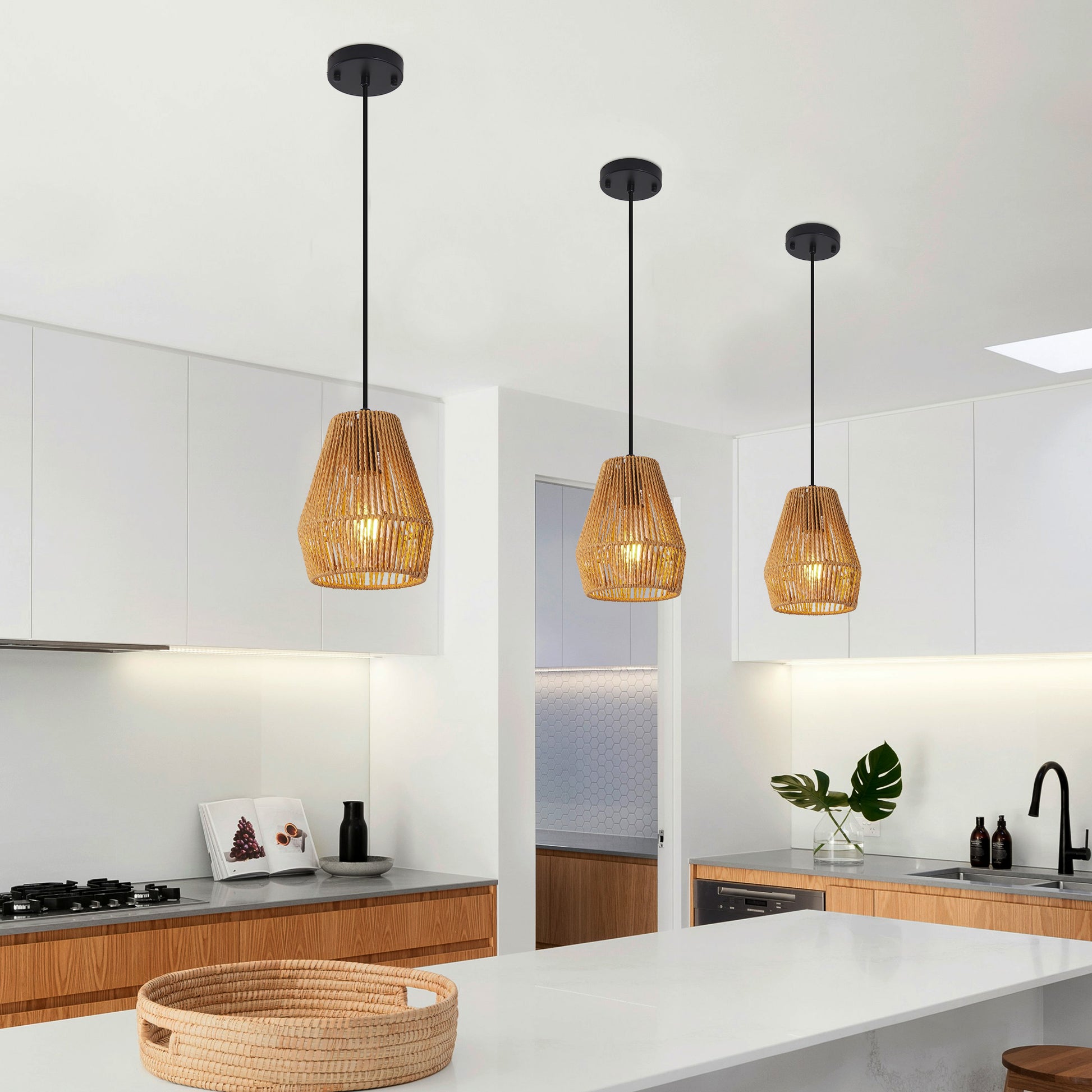 7" Hemp Rope Farmhouse Pendant Light, Set of 3 - view 6