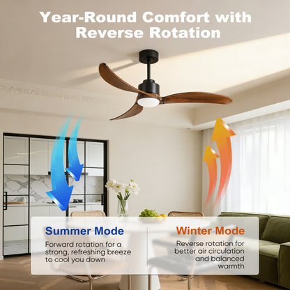 52" Matte Black & Wood Ceiling Fan with Dimmable LED - view 9