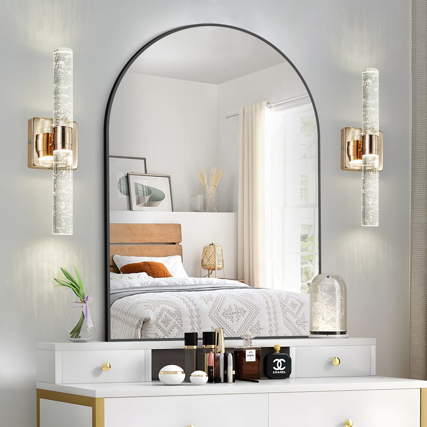 2-Light Gold Bubble Crystal Wall Light, 17"H