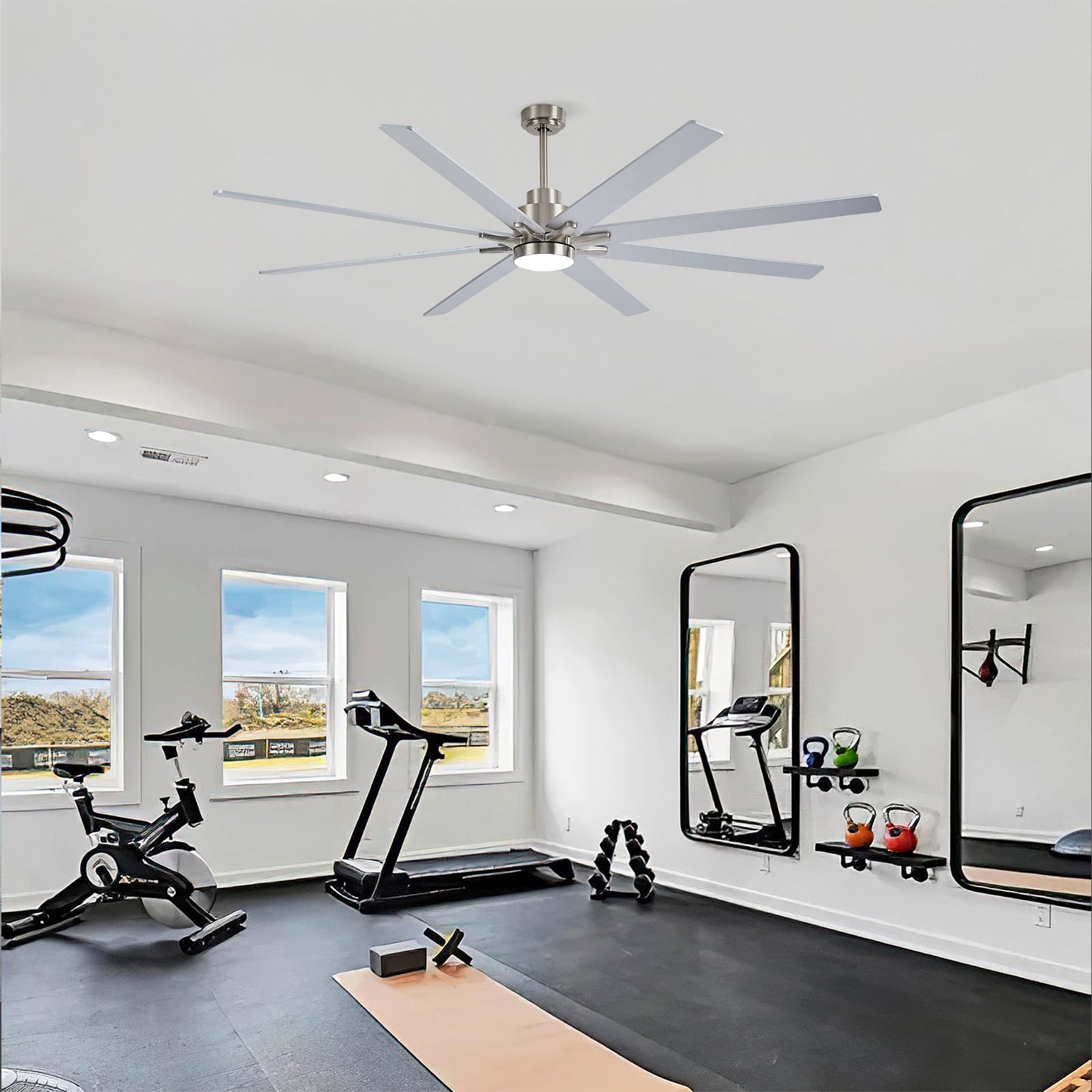 84" Nickel 8-Blade Ceiling Fan with Dimmable LED - view 10