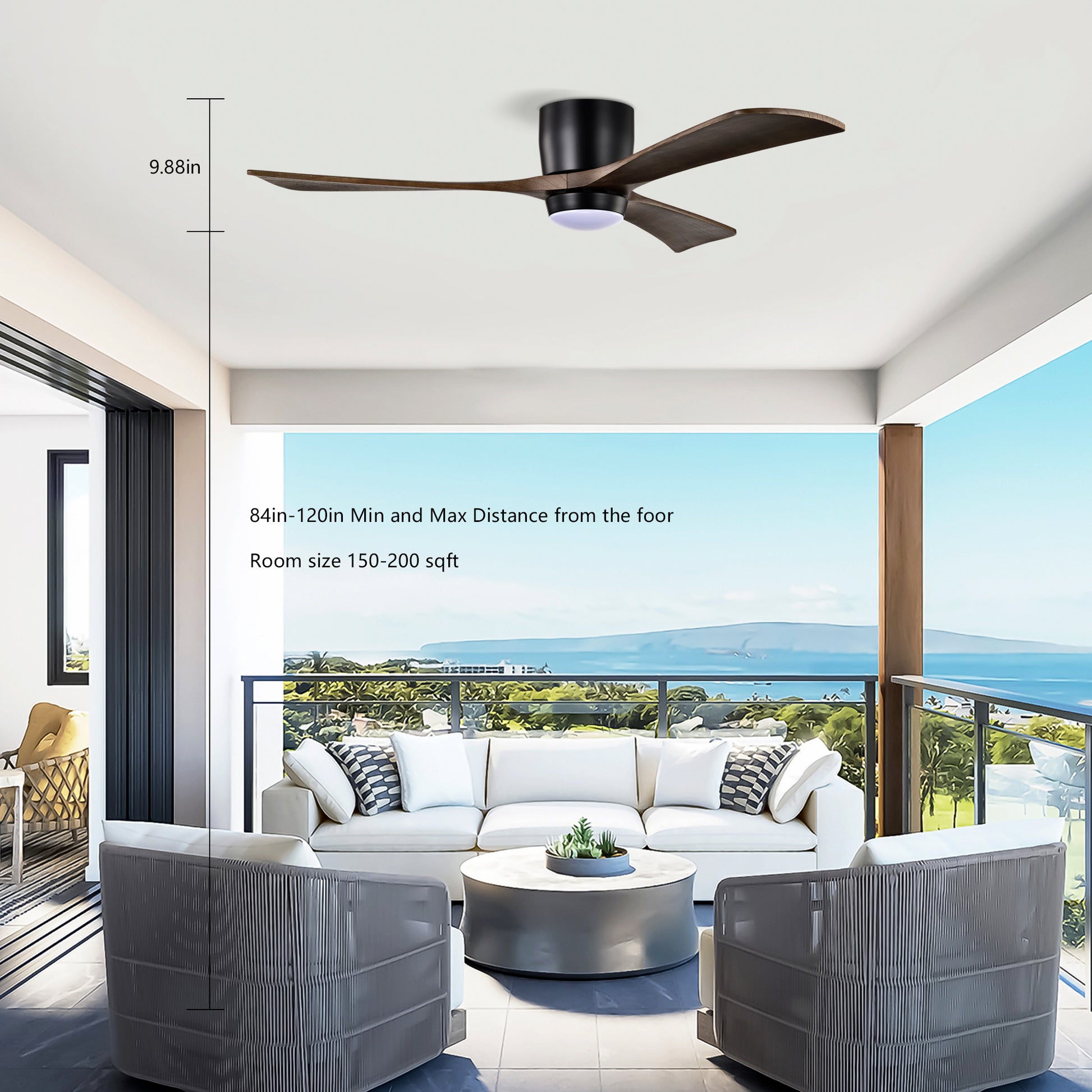 52" Matte Black Flush Mount Wood Ceiling Fan with Remote - view 7