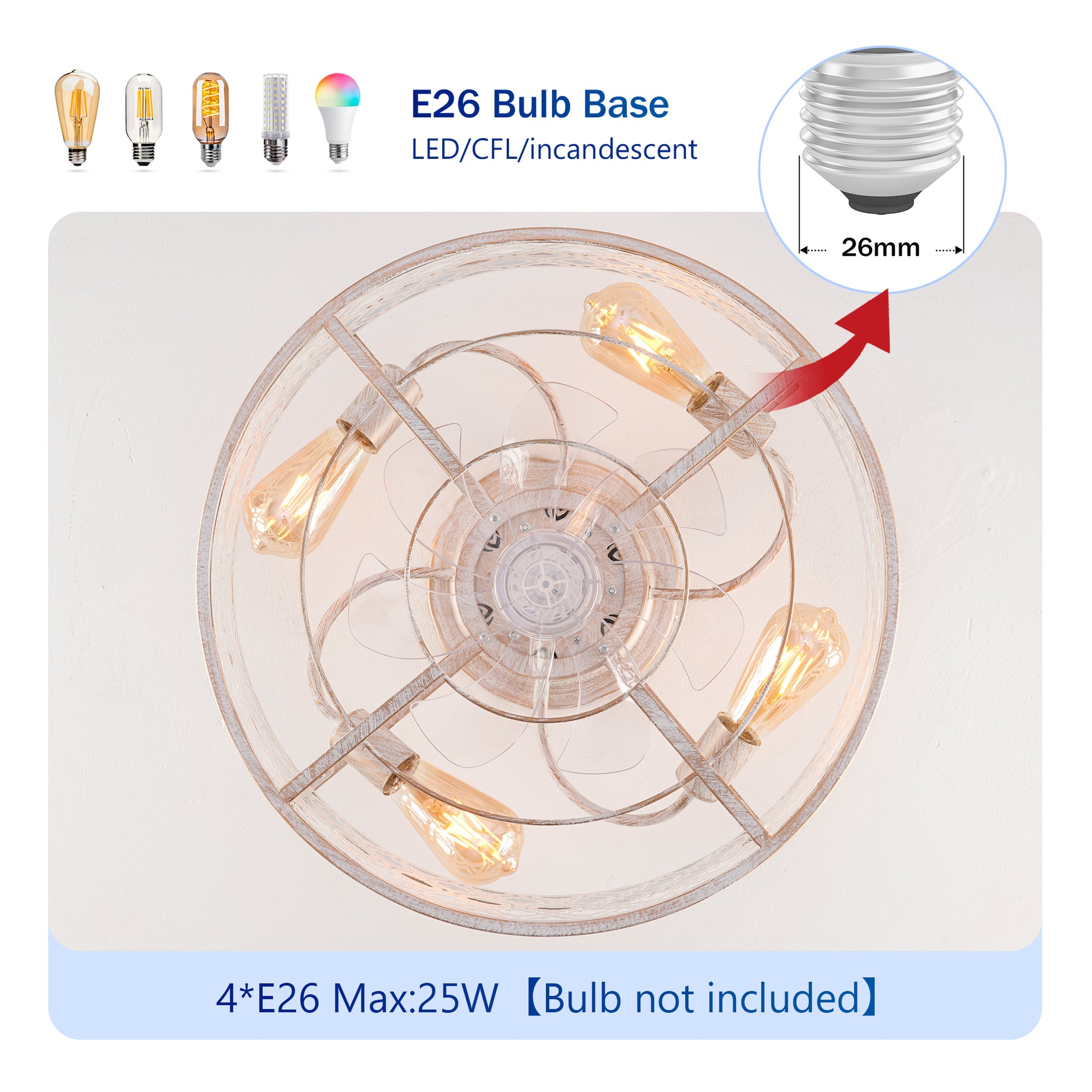 20" Retro White Flower Caged Flush Mount Ceiling Fan - view 7