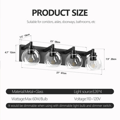 4-Light Matte Black Industrial Vanity Light with Globe Glass - view 8