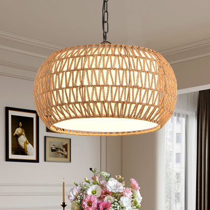 18" White Boho Woven Jute Rope Pendant Light - view 6