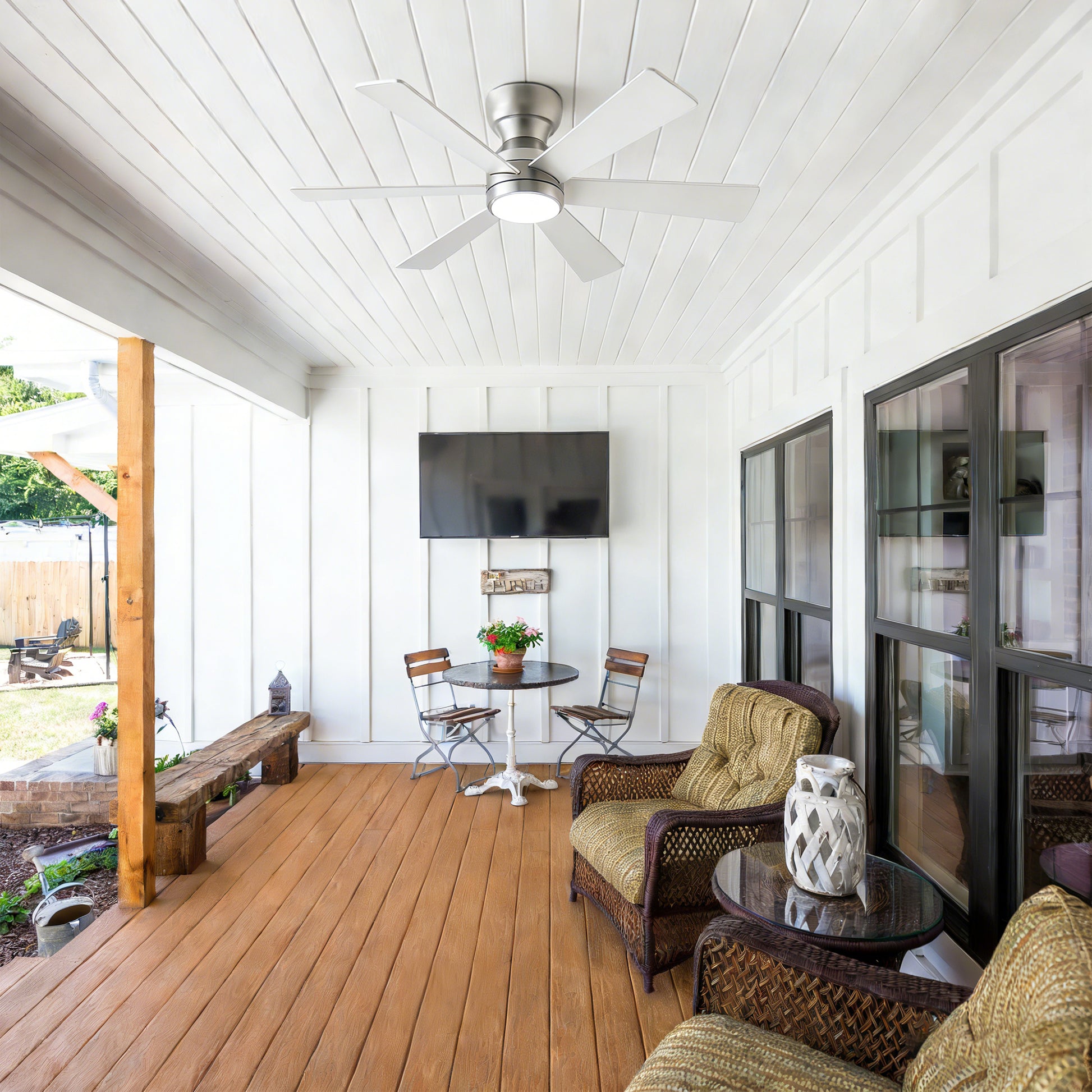 46" Silver Flush Mount Ceiling Fan with Light and Remote - view 5