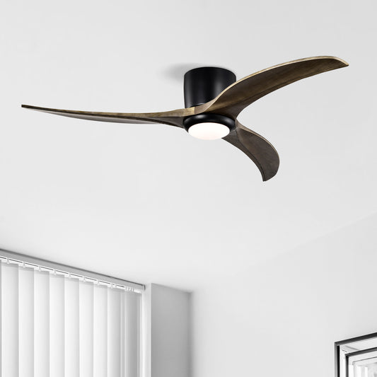 52" Matte Black Flush Mount Wood Ceiling Fan with Remote - view 2