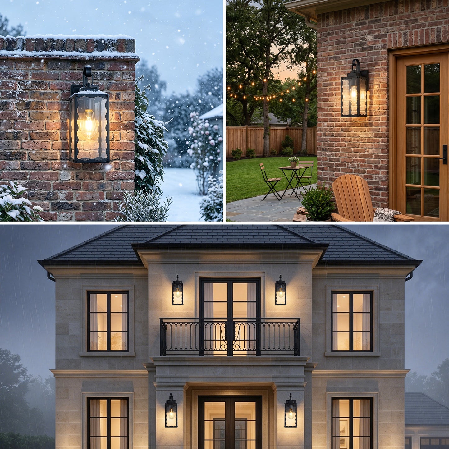 Matte Black Wavy Outdoor Wall Light with Clear Glass - view 4