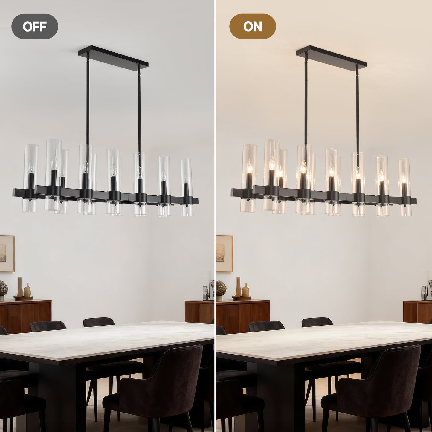 12-Light Black Linear Farmhouse Chandelier with Clear Glass - view 8