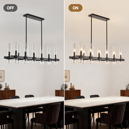 12-Light Black Linear Farmhouse Chandelier with Clear Glass - view 8