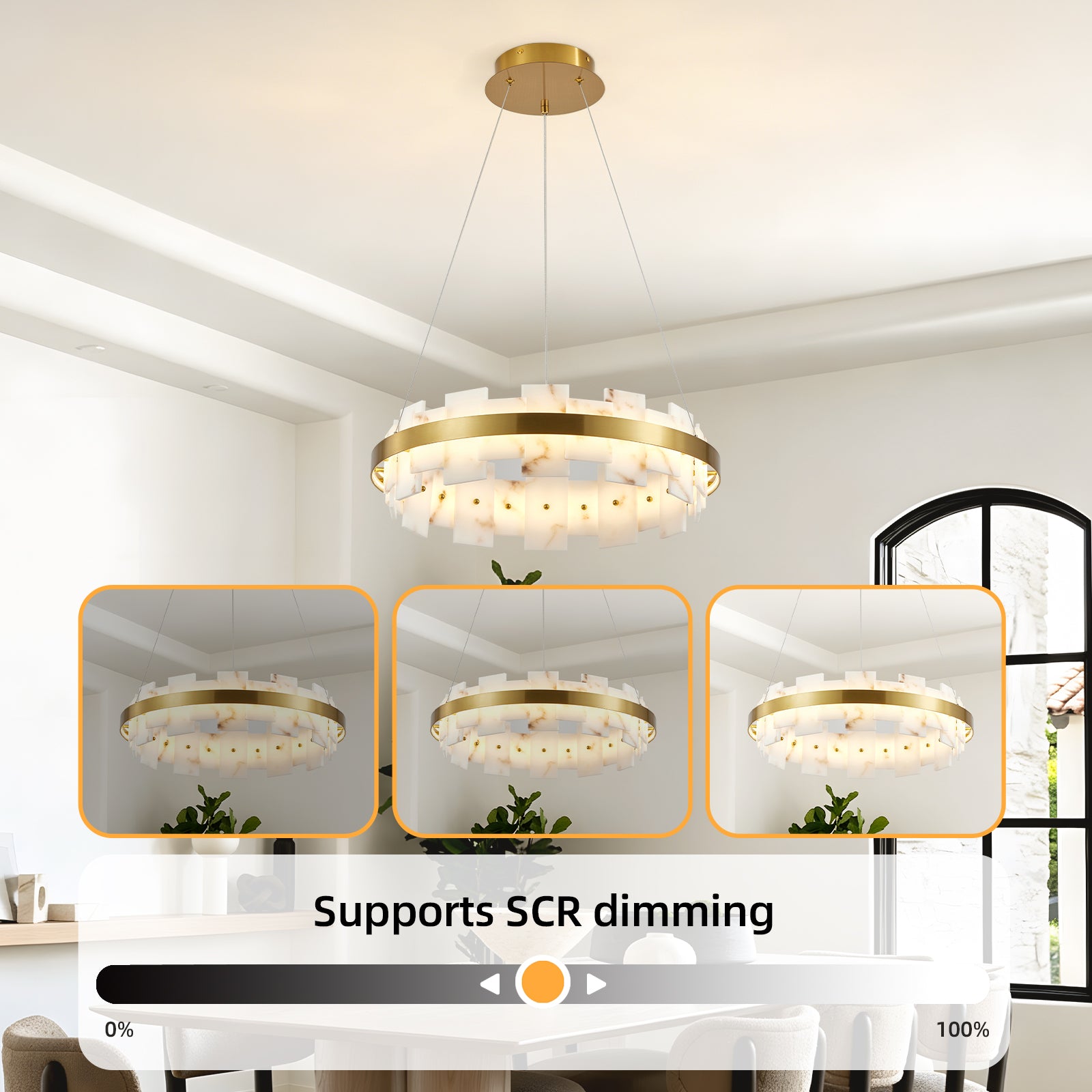 20" Gold Alabaster Round Flush Mount Chandelier - view 3