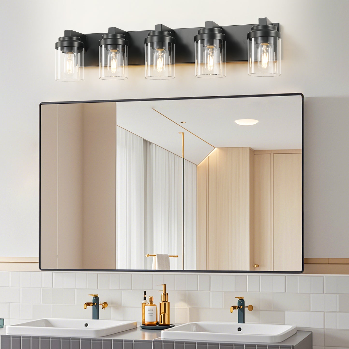 31" 5-Light Black Vanity Light with Glass Shades - view 3