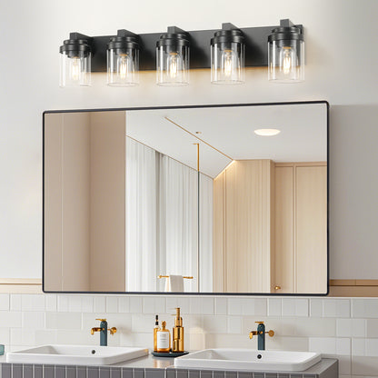 31" 5-Light Black Vanity Light with Glass Shades - view 3