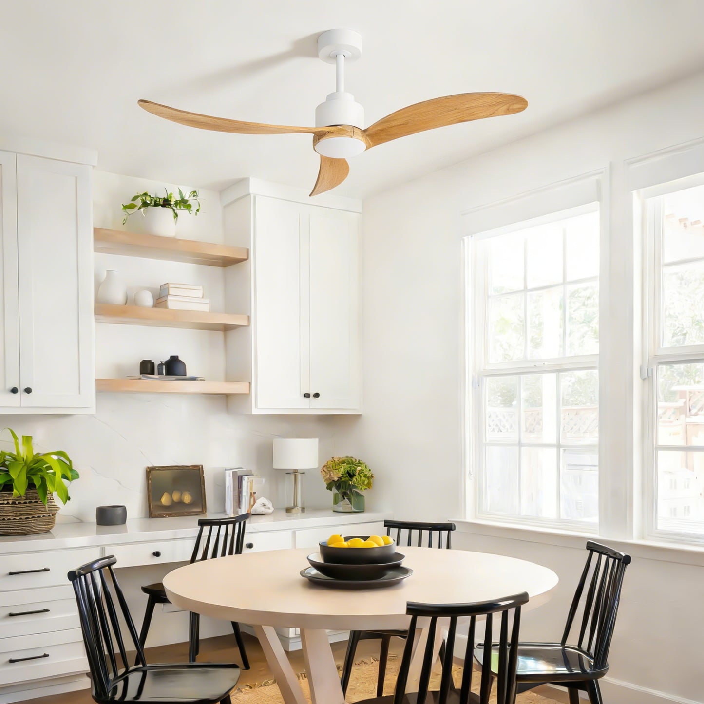 52" White & Natural Wood Ceiling Fan with Dimmable LED - view 5