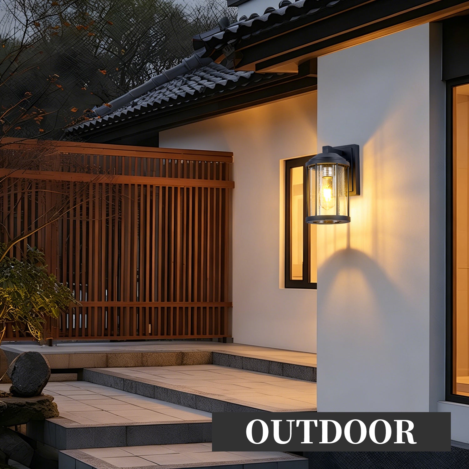 Black Outdoor Wall Light with Seeded Glass, Set of 2 - view 5