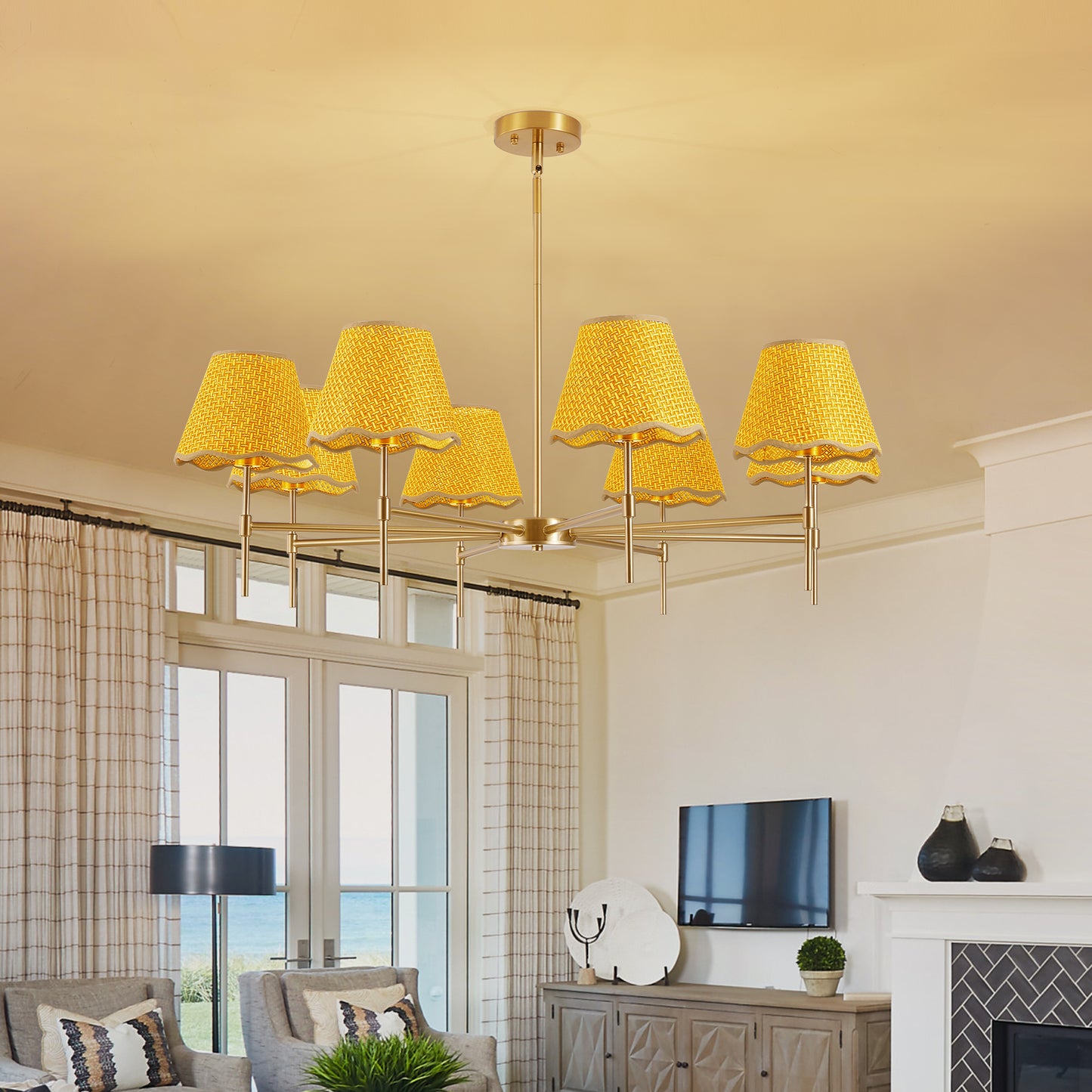 38.6" 8-Light Gold Rattan Farmhouse Chandelier - view 2