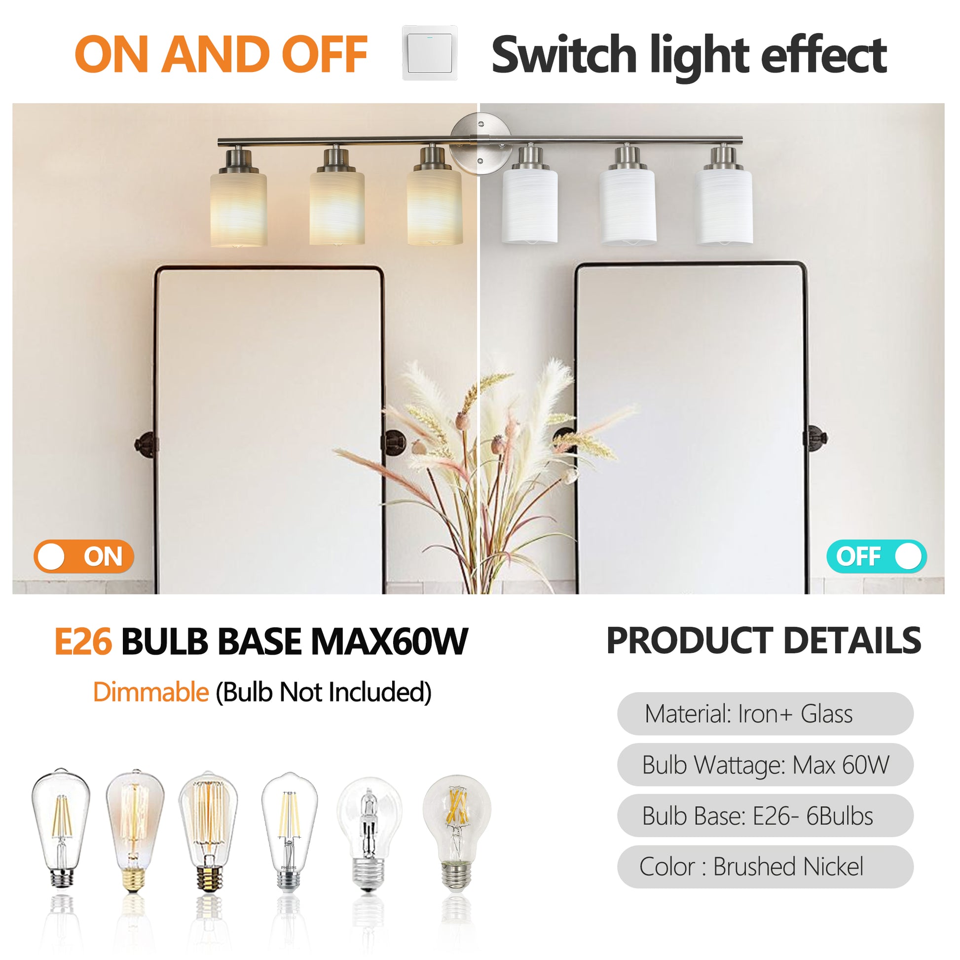 39" 6-Light Brushed Nickel Vanity Light with Frosted Glass - view 6