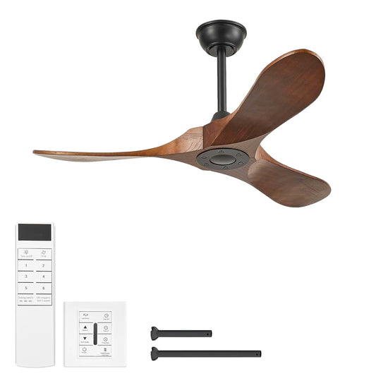 42" Matte Black Solid Wood Ceiling Fan with Remote