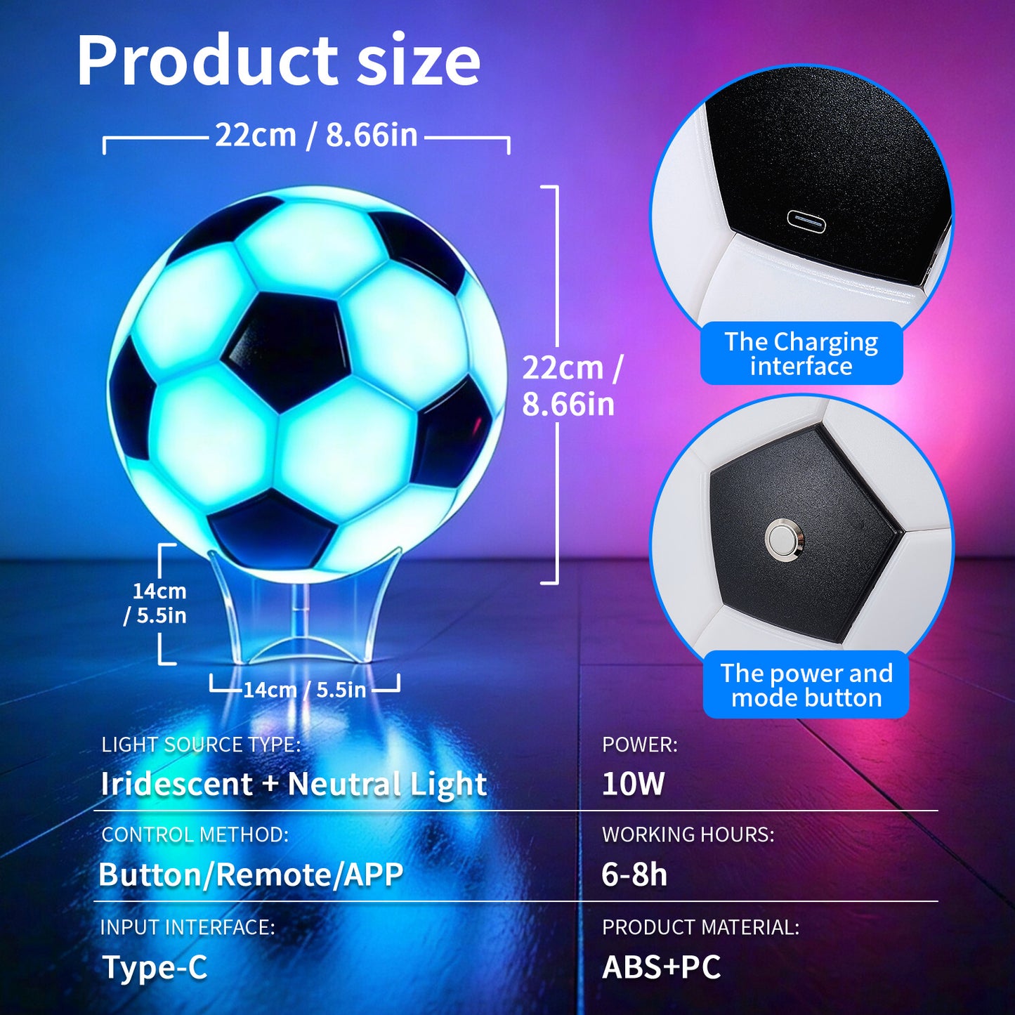 RGB Soccer Ball Night Light with Remote - view 6