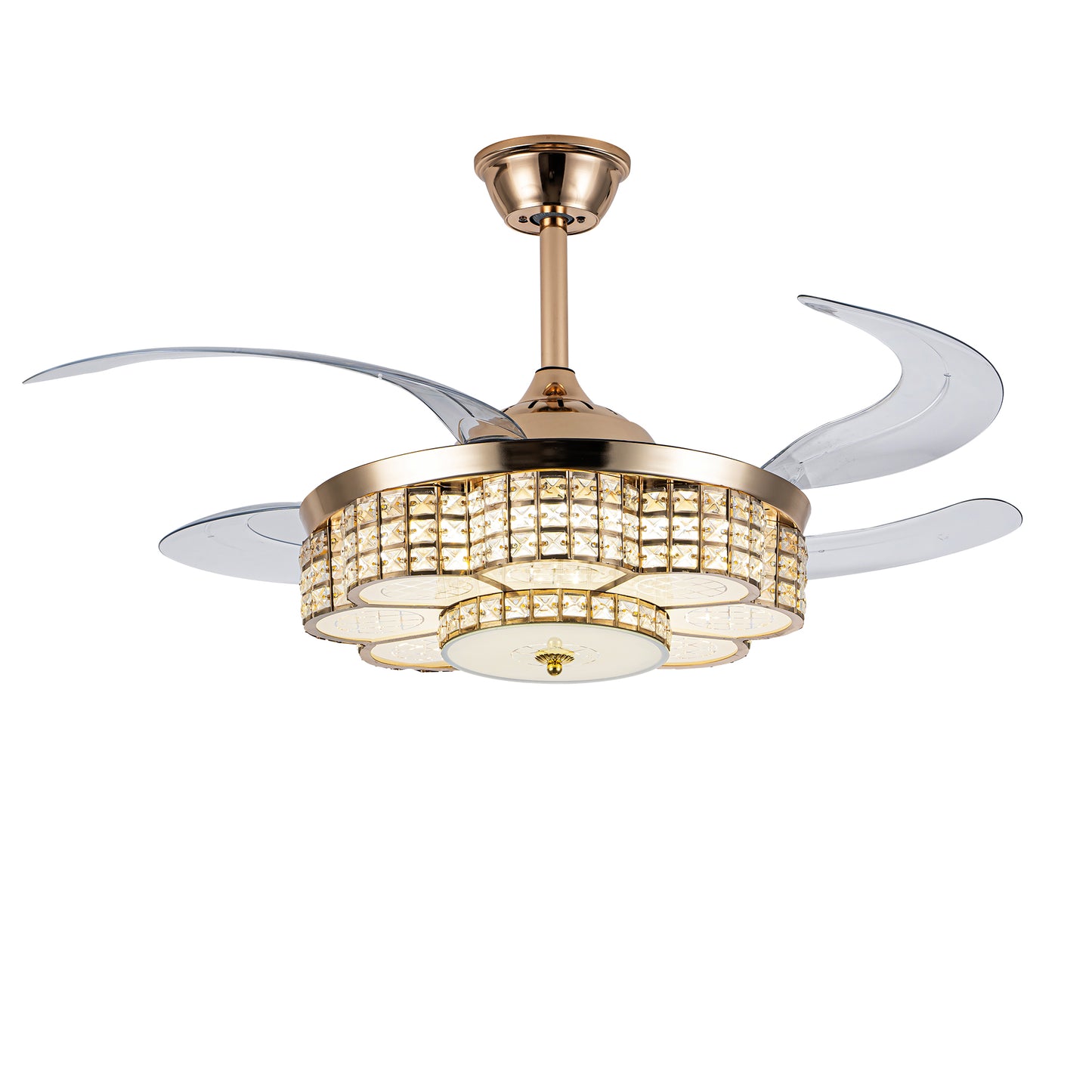 48" Gold Retractable Blade Ceiling Fan with Light & Remote