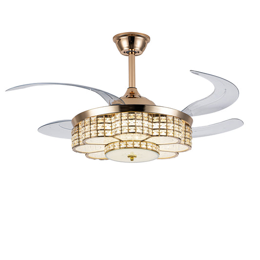 48" Gold Retractable Blade Ceiling Fan with Light & Remote