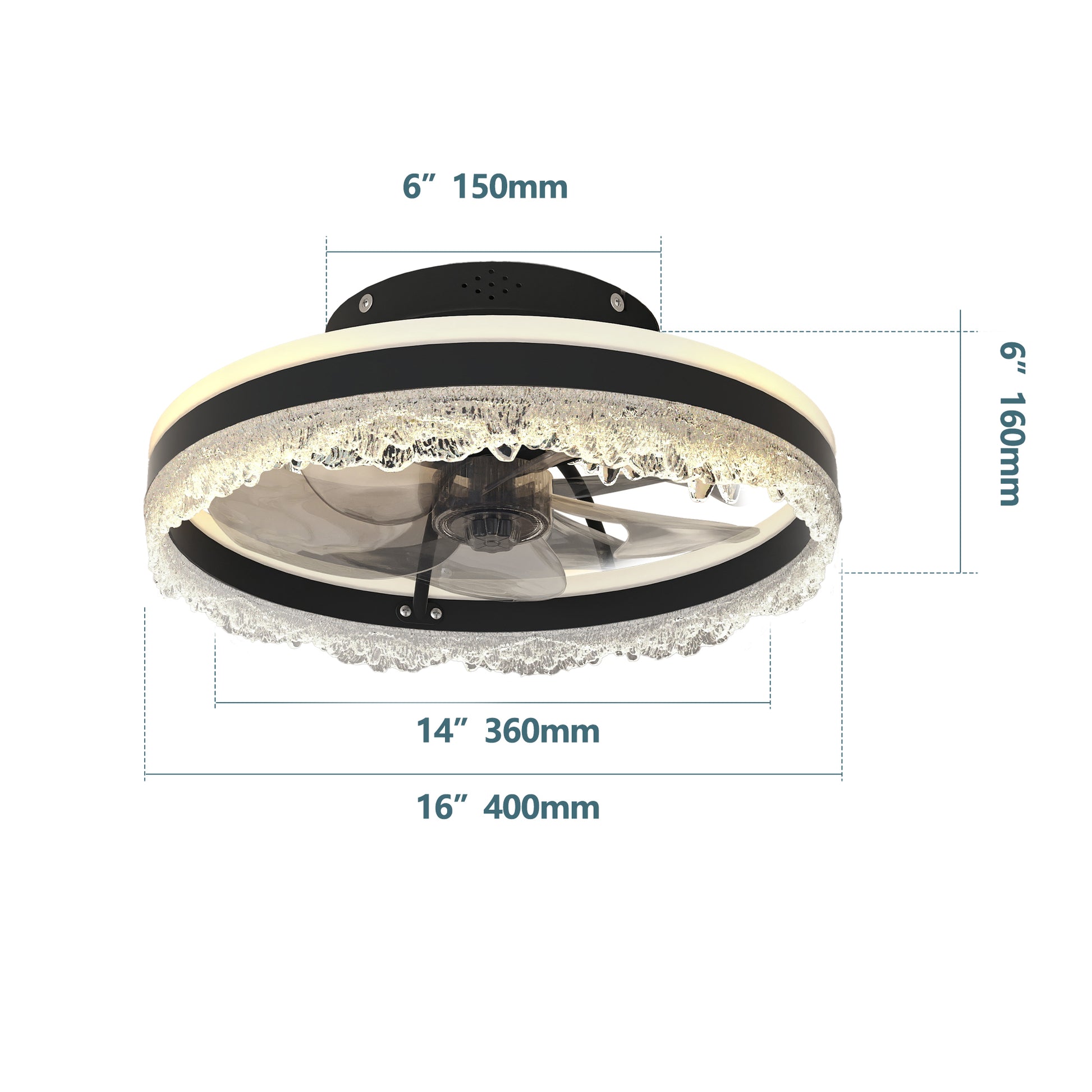 16" Black Crystal Flush Mount Ceiling Fan with LED - view 8
