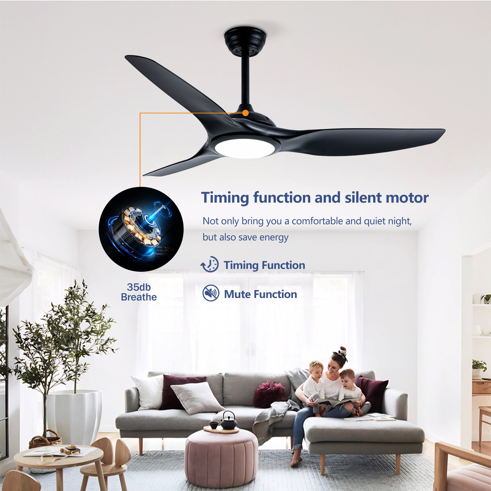 52" Matte Black Ceiling Fan with LED Light - view 10