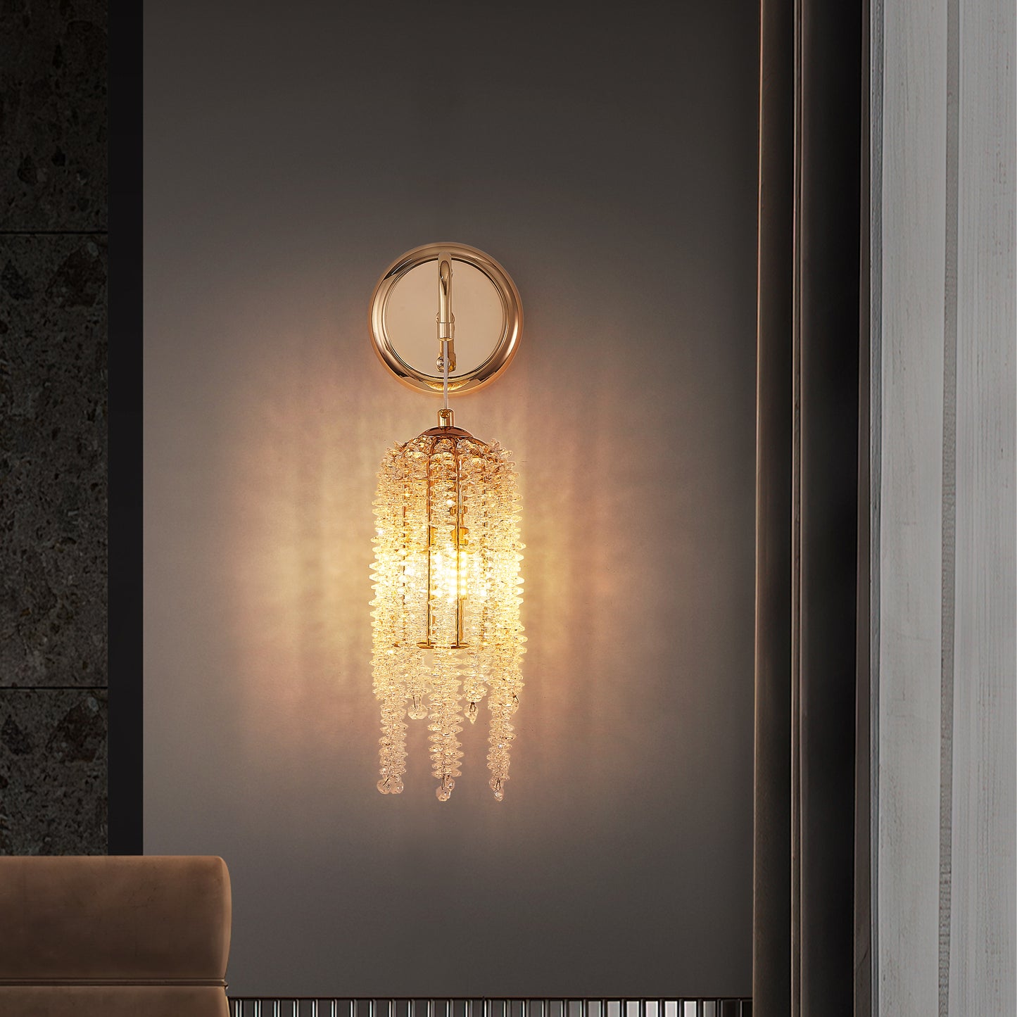 Gold Cascading Crystal Bead Wall Light, Set of 2 - view 4