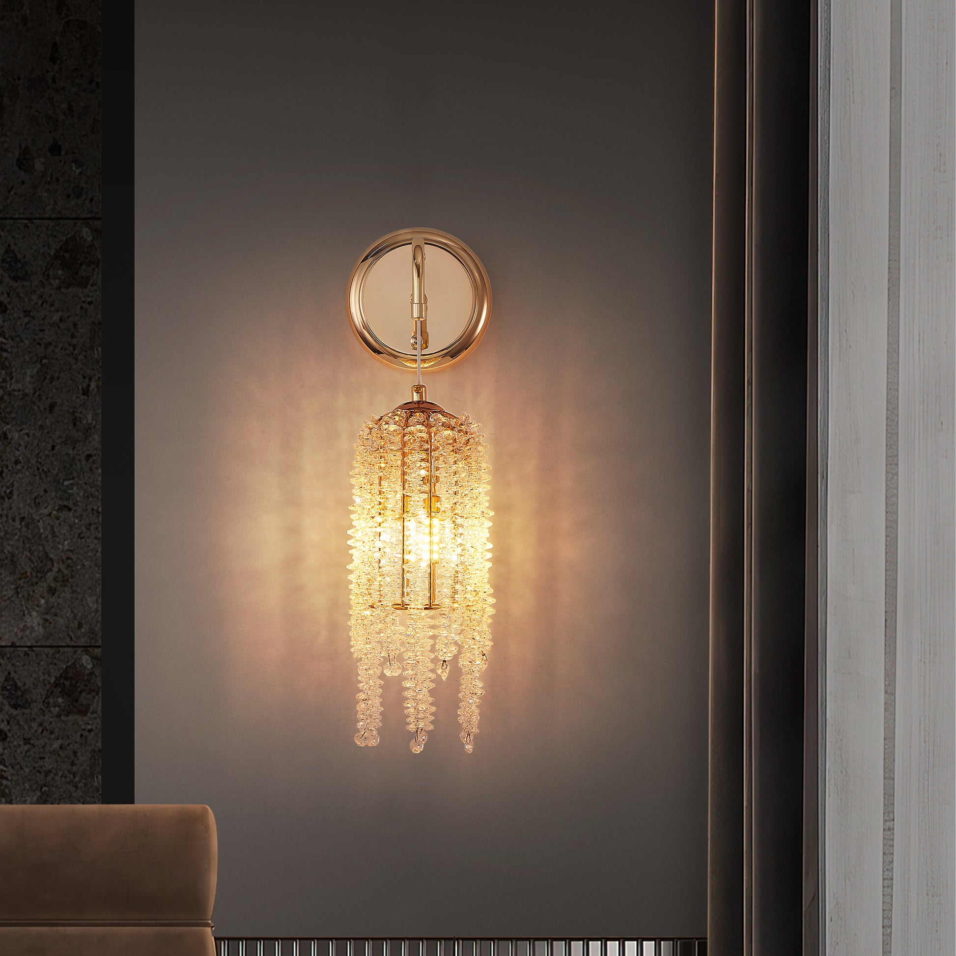 Gold Cascading Crystal Bead Wall Light, Set of 2 - view 4
