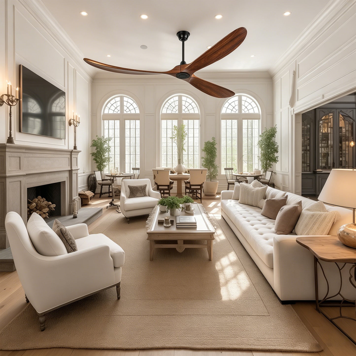 88" Matte Black Solid Wood Ceiling Fan with Remote - view 4