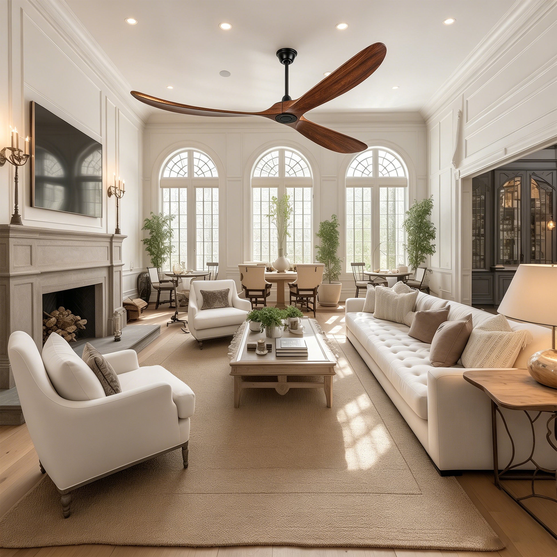 88" Matte Black Solid Wood Ceiling Fan with Remote - view 4