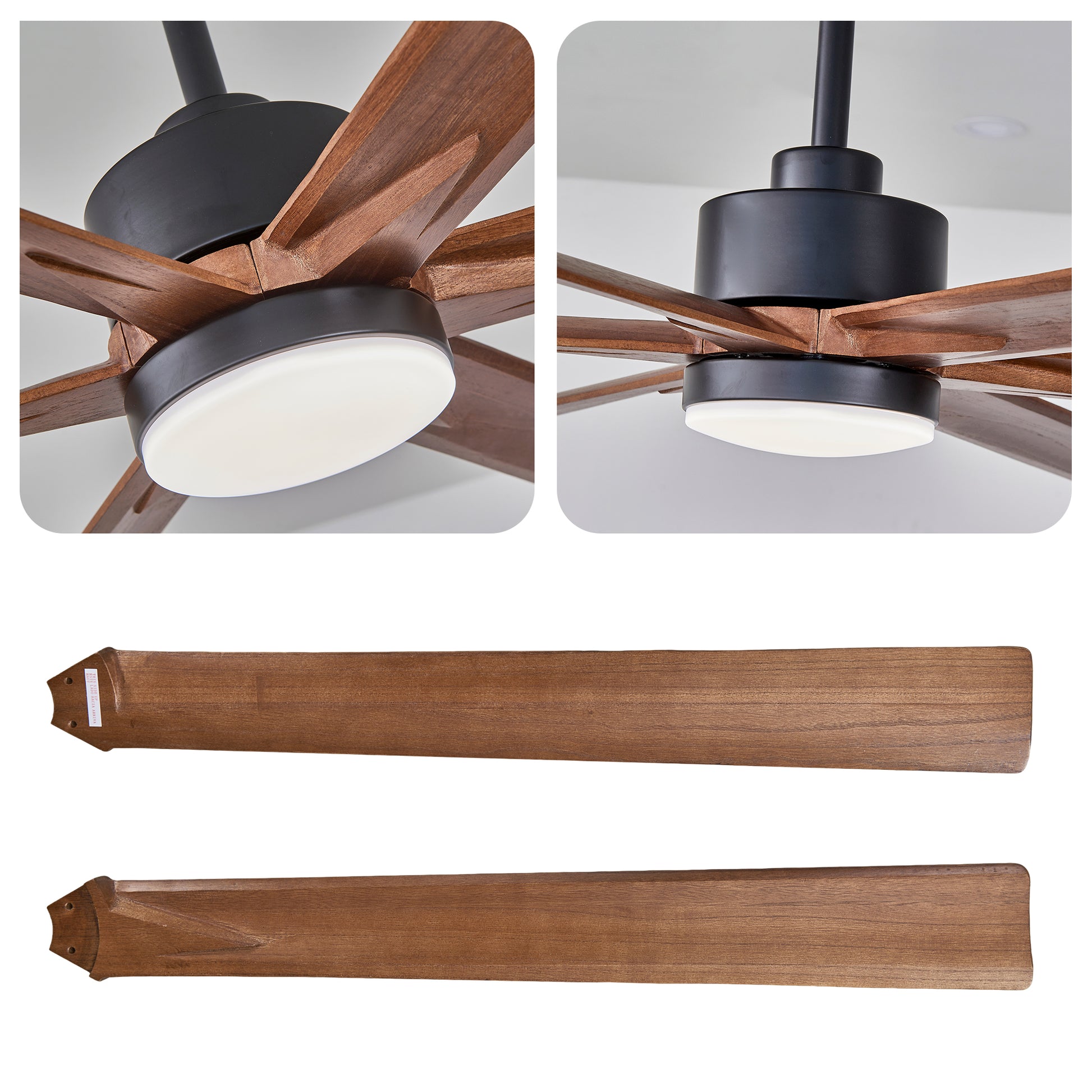 70" Matte Black & Walnut Solid Wood Ceiling Fan - view 15
