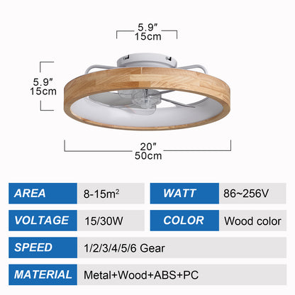 20" Wood Low Profile Flush Mount Ceiling Fan with Dimmable LED - view 8