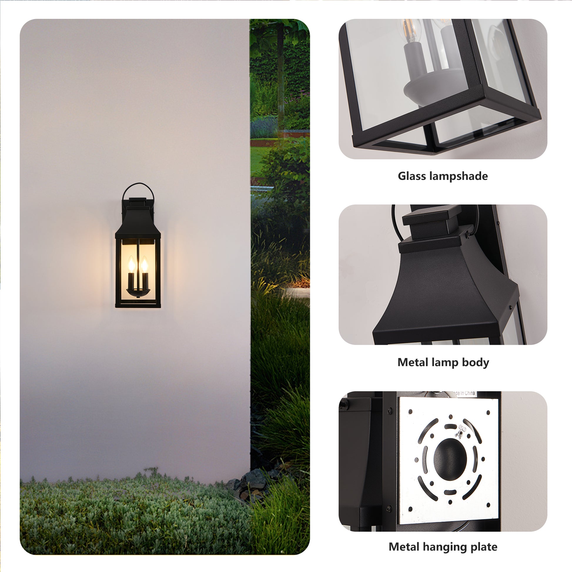 20" 2-Light Black Outdoor Wall Lantern - view 6