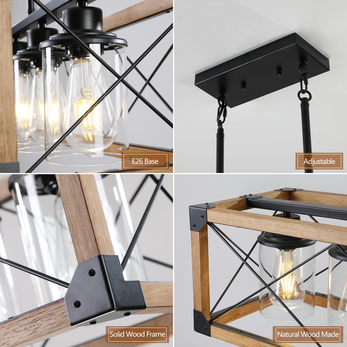 32" 5-Light Walnut Farmhouse Rectangle Chandelier - view 8