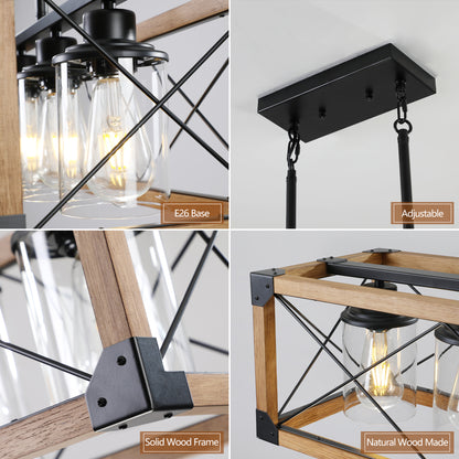 32" 5-Light Walnut Farmhouse Rectangle Chandelier - view 8