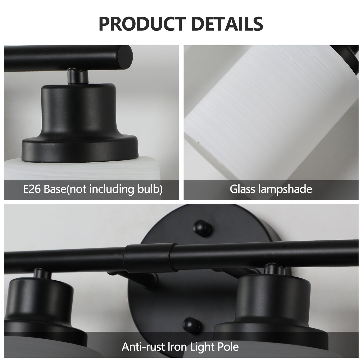 24" 4-Light Black Vanity Light with Frosted Glass - view 7