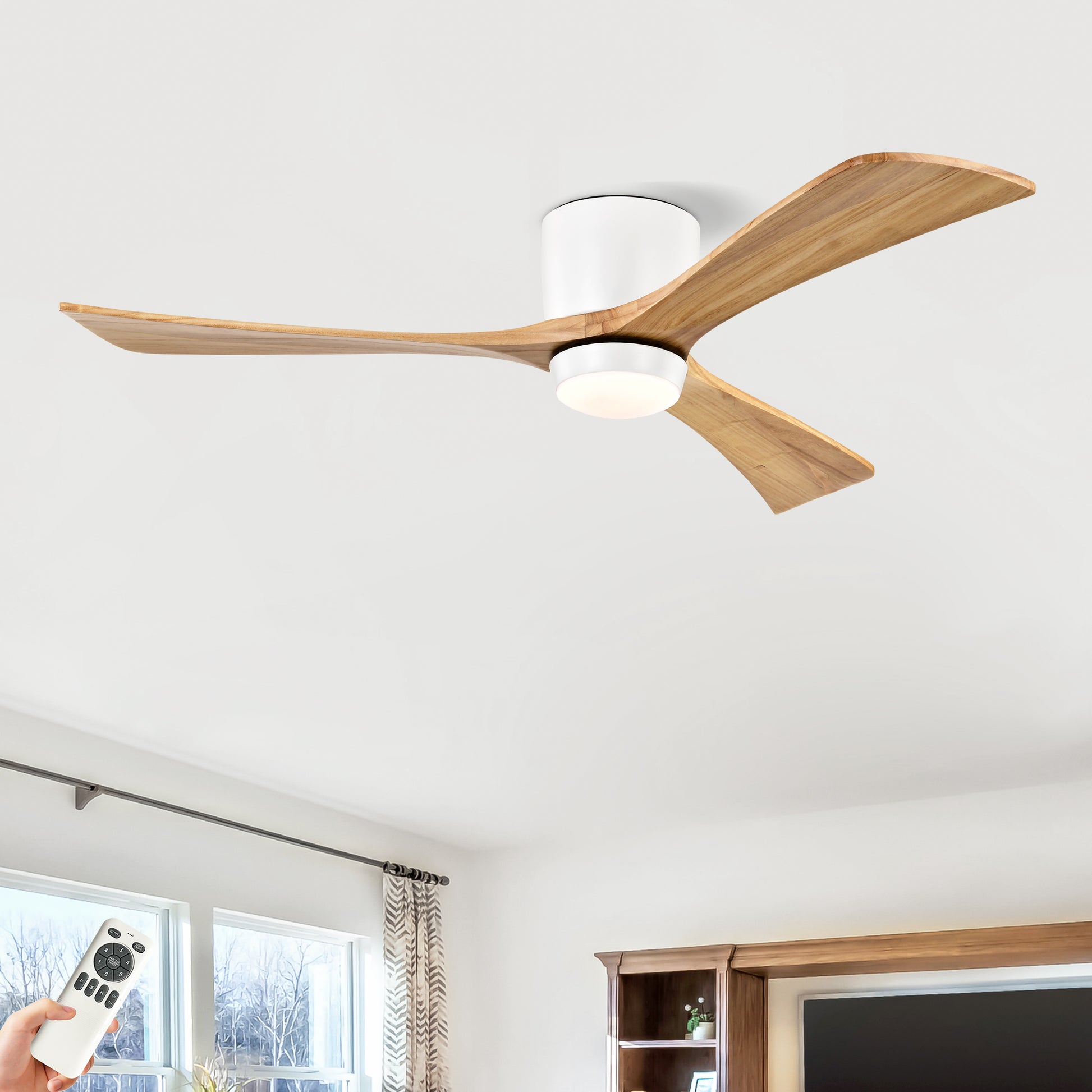 52" Matte White & Natural Wood Ceiling Fan with Remote - view 15