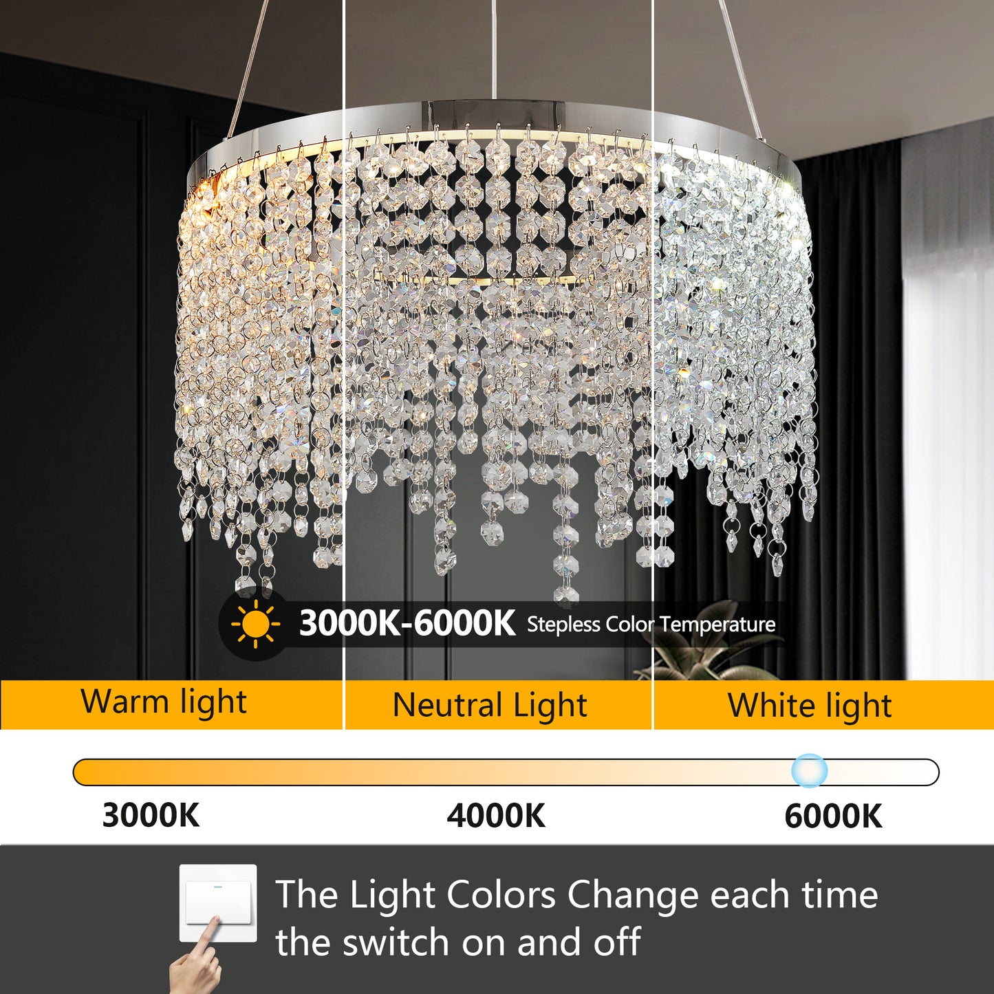 16" Luxury Chrome Crystal LED Chandelier - view 6
