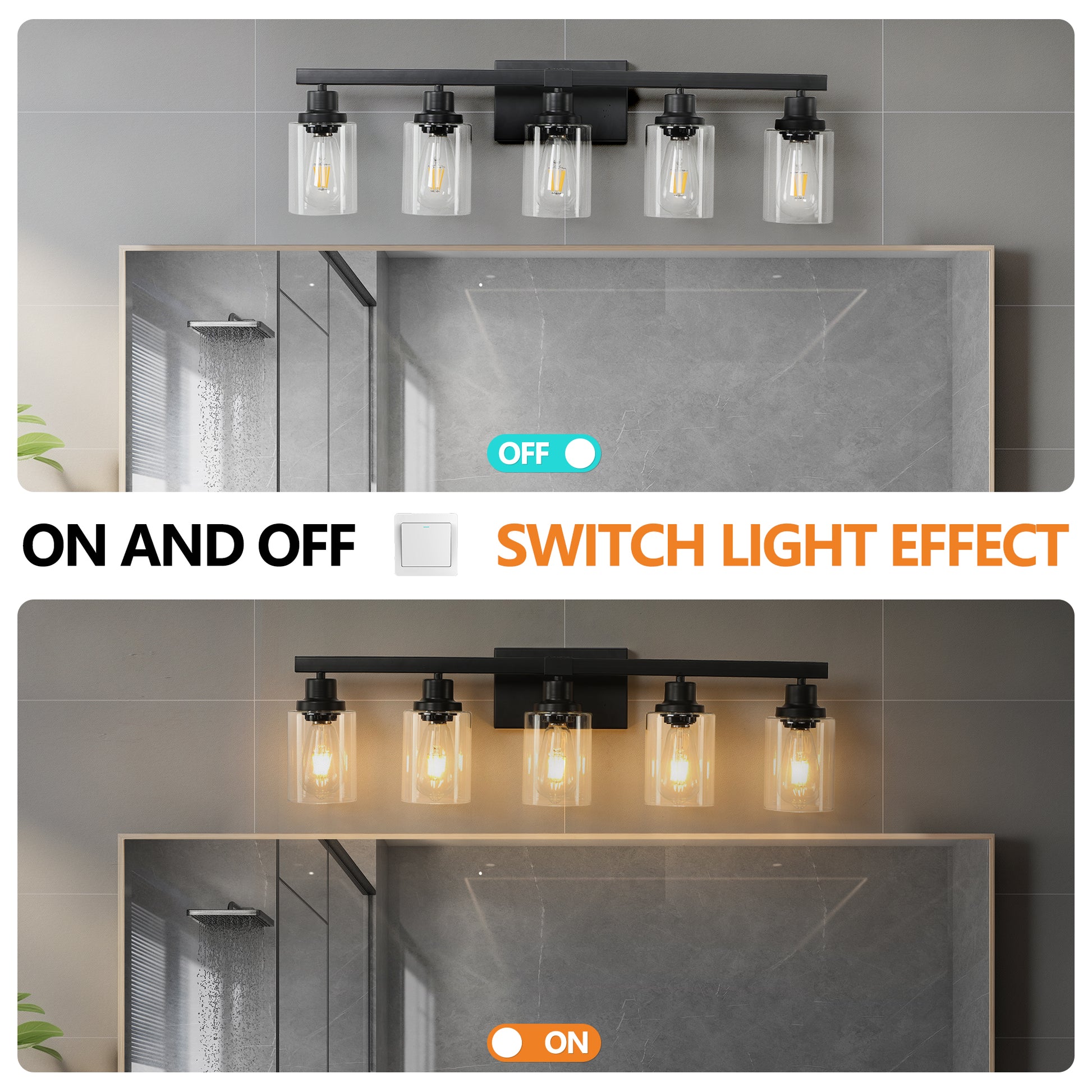 31" 5-Light Black Industrial Vanity Wall Light - view 6