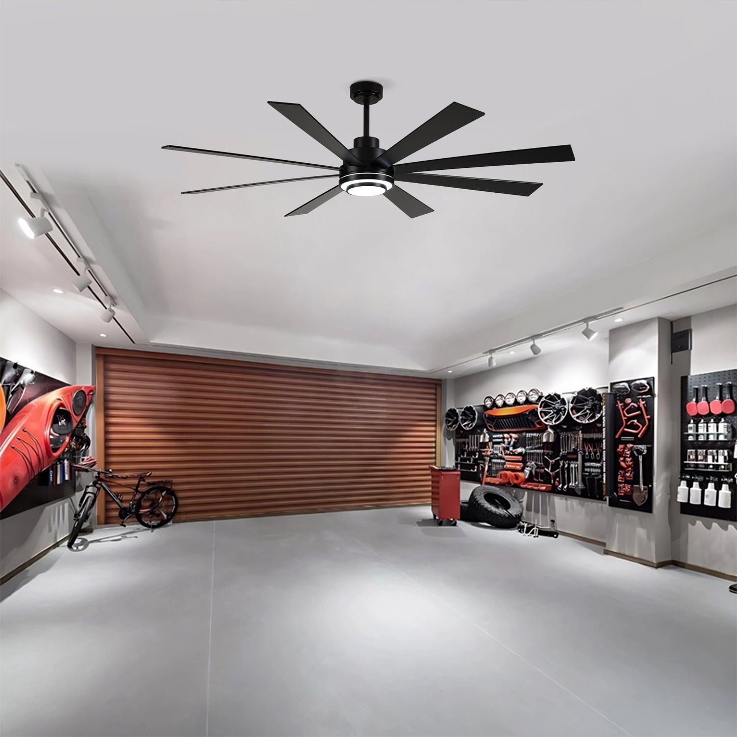 72" Matte Black 8-Blade Ceiling Fan with Dimmable LED - view 12