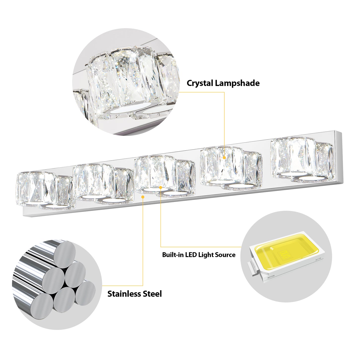 35" 5-Light Chrome Crystal LED Vanity Light - view 11