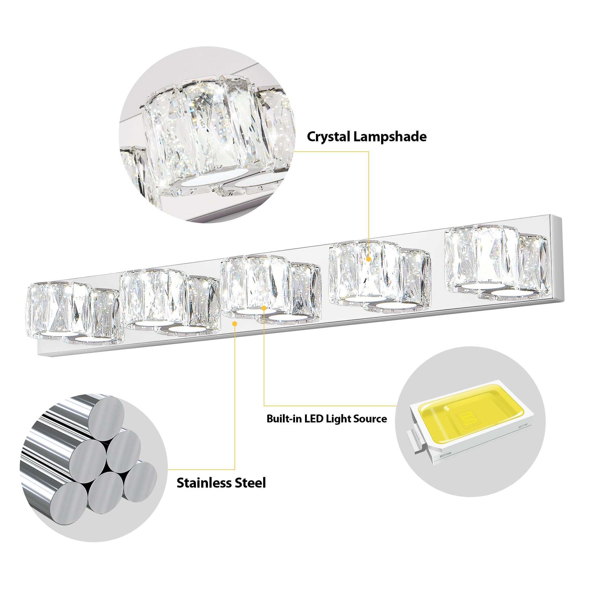 35" 5-Light Chrome Crystal LED Vanity Light - view 11