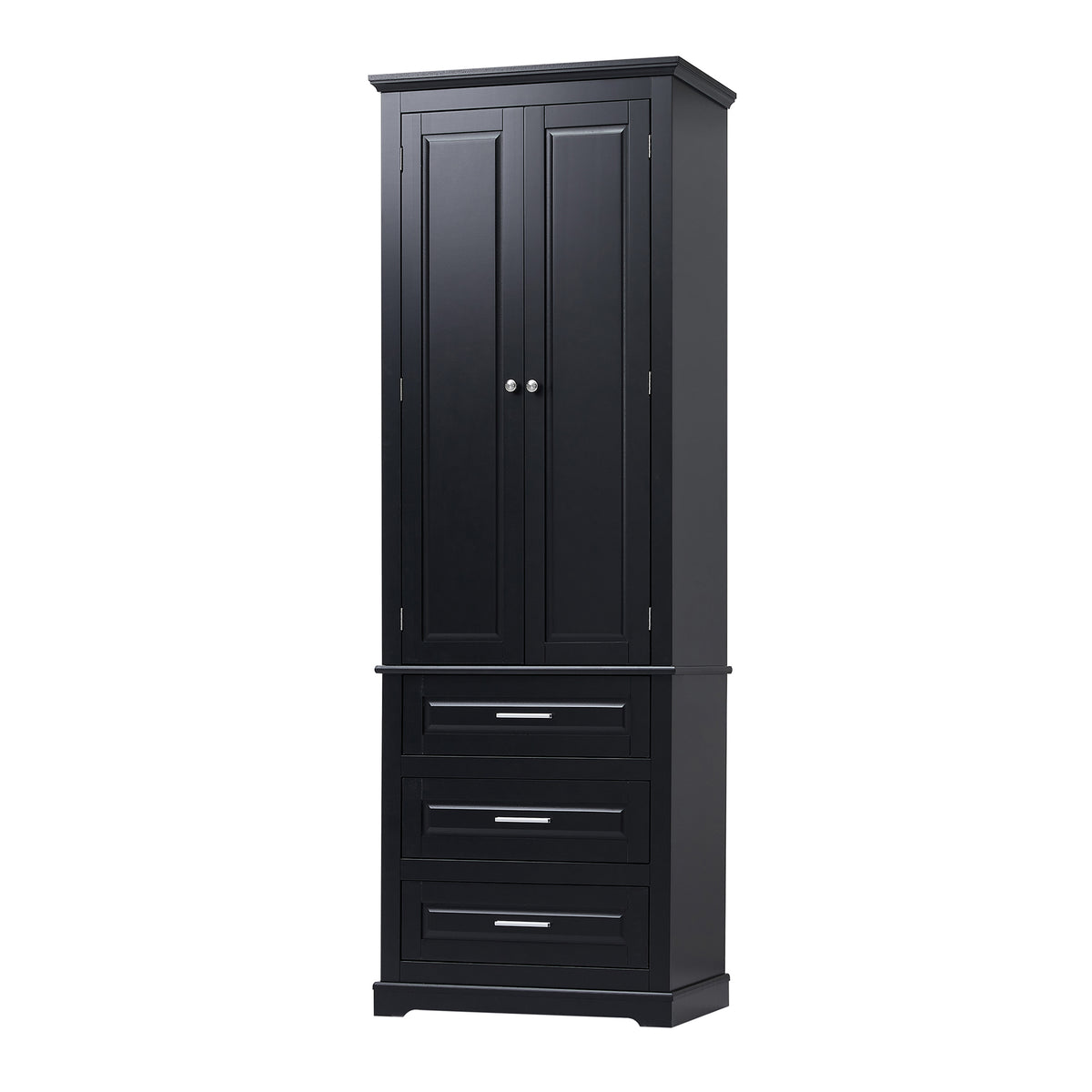70" Black Tall Storage Cabinet with 2 Doors and 3 Drawers