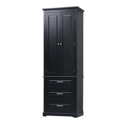 70" Black Tall Storage Cabinet with 2 Doors and 3 Drawers