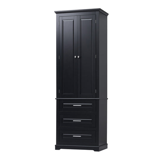 70" Black Tall Storage Cabinet with 2 Doors and 3 Drawers