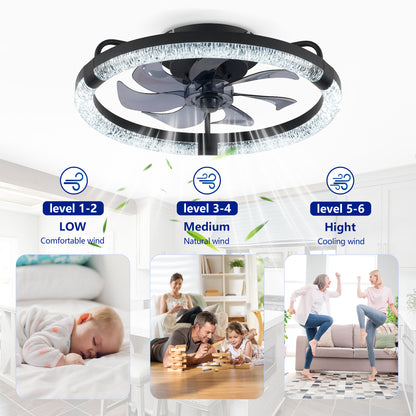20" Matte Black Flush Mount Ceiling Fan with Dimmable LED - view 12