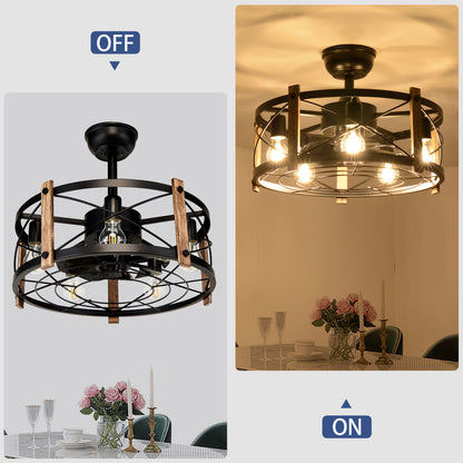 20" Matte Black Caged Chandelier Ceiling Fan with Remote - view 9