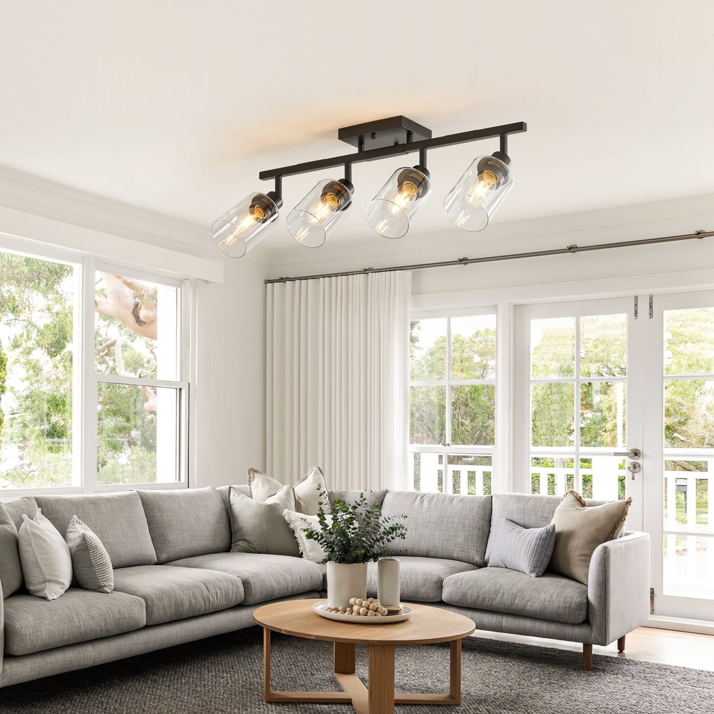 4-Light Black Track Light with Clear Glass Shades