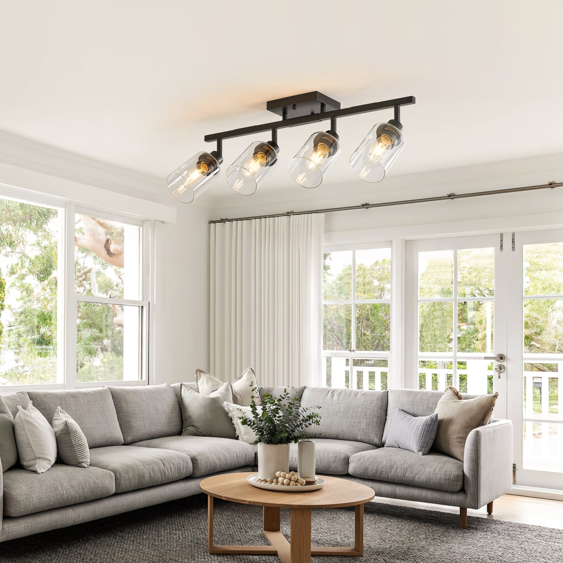 4-Light Black Track Light with Clear Glass Shades