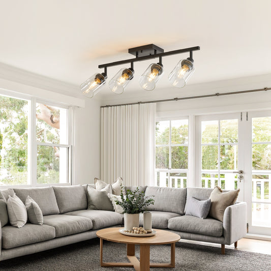 4-Light Black Track Light with Clear Glass Shades